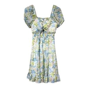 Madden NYC Y2K Blue/Green Floral Babydoll Milkmaid Romantic Mini Dress XXL